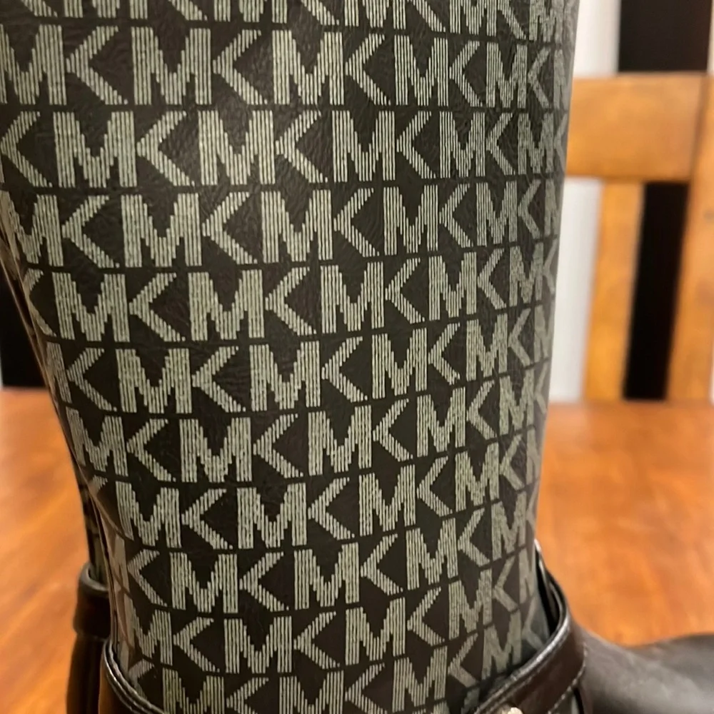 NWT Michael Kors Black MK Logo Tall Riding Boots with Gold Accent